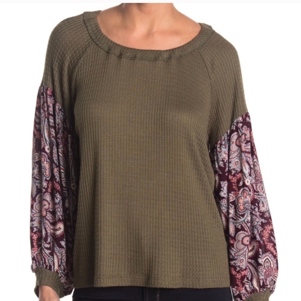 BAEA | Boho Thermal Blouson Sleeve Shirt XS Olive New With Tags NWT